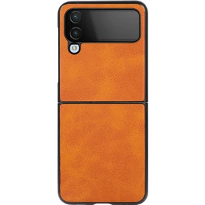 Galaxy Z Flip 4 İçin Çift Renkli Deri Telefon Kılıfı - Turuncu (Yurt Dışından)
