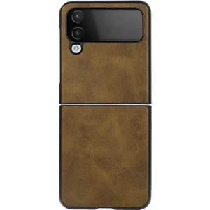 Galaxy Z Flip 4 İçin Çift Renkli Deri Telefon Kılıfı - Kahverengi (Yurt Dışından)
