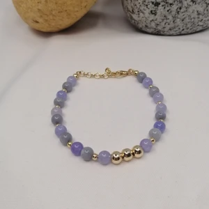 Suerte Accessories Mor Akik ve Dumanlı Kuvars Doğal Taşlı Gold Aksesuarlı El Yapımı Bileklik