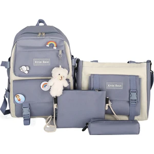 Black Tea Kolej Tarzı Okul Çantasının Kore Versiyonu Modaya Uygun Tuval Dört Parçalı Sırt Çantası Büyük Kapasiteli Sırt Çantası (Yurt Dışından)