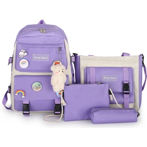 Black Tea Kolej Tarzı Okul Çantasının Kore Versiyonu Modaya Uygun Tuval Dört Parçalı Sırt Çantası Büyük Kapasiteli Sırt Çantası (Yurt Dışından)