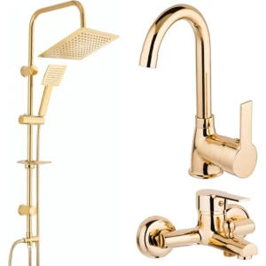 Akm Dekor Gold Kare Banyo Seti - Duş Robotu, Banyo Bataryası, Lavabo Bataryası