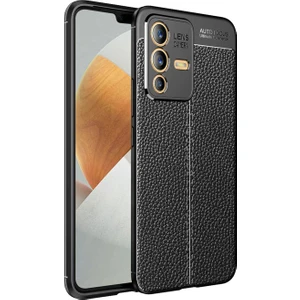 Vivo V23 5g Leather Serisi Deri Efekt Silikon Kılıf - Siyah