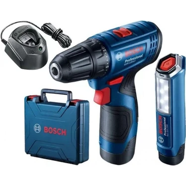 Bosch Professional GSR 120-LI 2 Ah Çift Akülü Tornavida ve GLI 12V-300 Lamba -