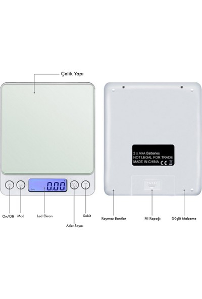 Usin Tds Su Kalitesi Saflık Sıcaklık Ölçüm Cihazı + Çelik Hassas 2kg/0.1 gr Mutfak Dijital Tartısı Terazisi