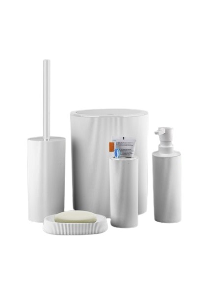 5 Parça Lüx Banyo Seti Yuvarlak Çöp Kovası Diş Fırçalık Sabunluk Fırçalık Kristal Wc Set