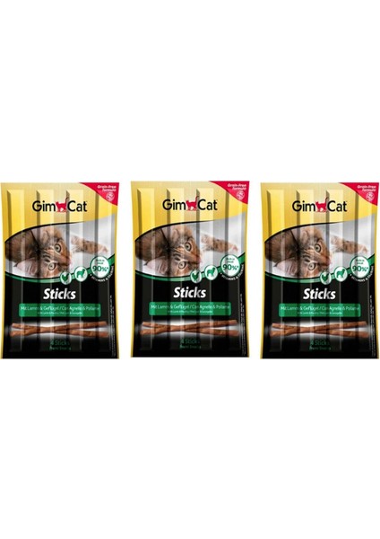 Kuzu Etli ve Tavuklu Tahılsız Kedi Ödül Çubukları 4lü 20 Gr. x 3 Adet