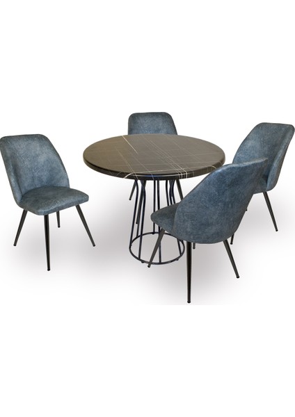 Palermo Werzalit - Nilüfer Mutfak Masa Takımı Q80 - Royal Mermer Mavi