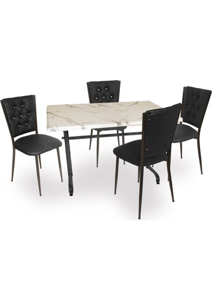 Valerya Werzalit - Kapitoneli Masa Takımı (80X120) - Bianco Carrara Siyah