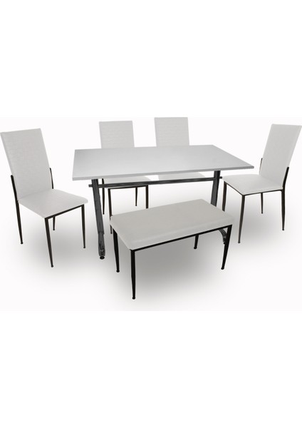 Valerya Mega - Gözde Banklı Mutfak Masa Takımı (6 Kişilik) - Beyaz