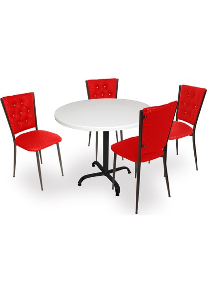 Indigo Werzalit Yuvarlak - Kapitoneli Masa Takımı (70 cm Çap) - Kırmızı