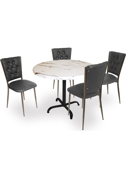 Indigo Werzalit Yuvarlak - Kapitoneli Masa Takımı (70 cm Çap) - Bıanco Carrarı Siyah