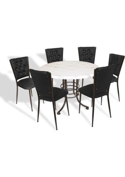 Buket Mega Werzalit Yuvarlak - Kapitoneli Mutfak Masa Takımı Q107 - Afyon Mable Siyah