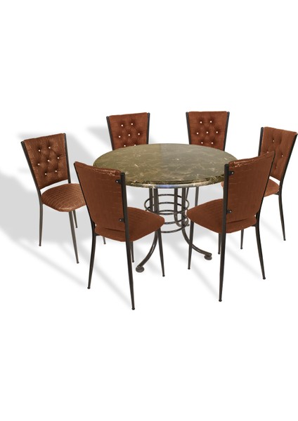 Buket Mega Werzalit Yuvarlak - Kapitoneli Mutfak Masa Takımı Q107 - Karacabey Mermer Kahve