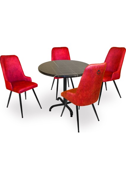 Indigo Werzalit Yuvarlak - Çırağan Masa Takımı (90 cm Çap) - Royal Mermer Bordo