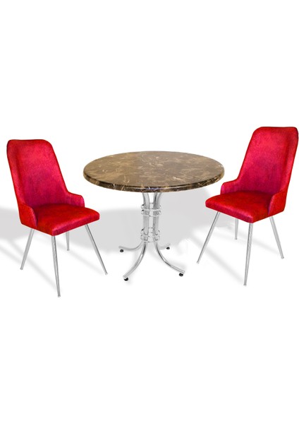 Buket Werzalit Yuvarlak - Çırağan 2li Mutfak Masa Takımı - Brownie Mermer Bordo