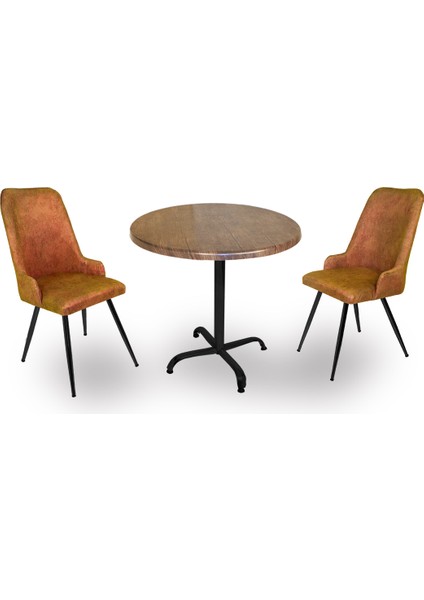 Indigo Werzalit Yuvarlak - Çırağan 2li Masa Takımı (70 cm Çap) - Kiremit