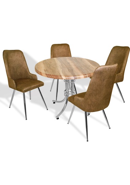 Buket Werzalit Yuvarlak -Çırağan Mutfak Masa Takımı - Indiana Wood Kahve