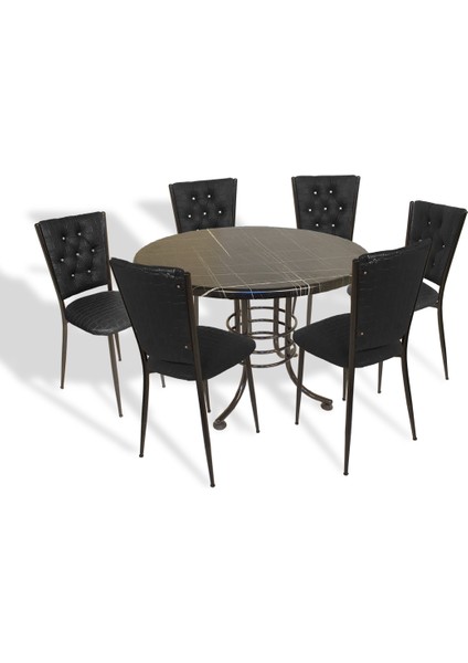 Buket Mega Werzalit Yuvarlak - Kapitoneli Mutfak Masa Takımı Q107 - Parazzo Siyah