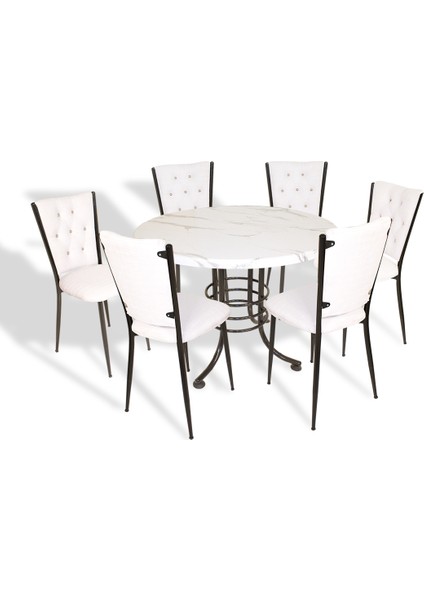 Buket Mega Werzalit Yuvarlak - Kapitoneli Mutfak Masa Takımı Q107 - Afyon Marble Beyaz