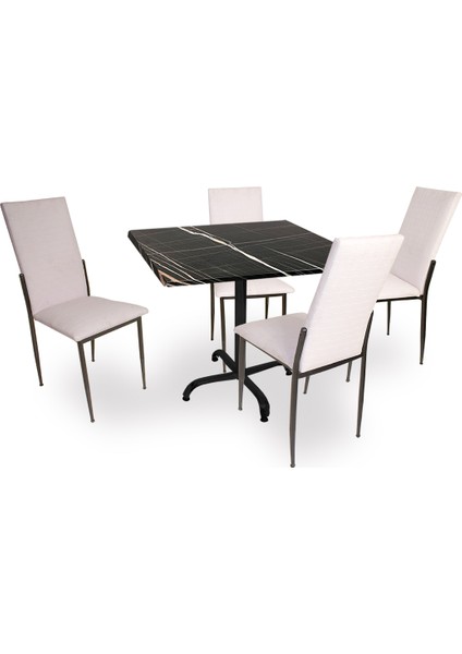 Indigo Werzalit Kare - Gözde Masa Takımı (80X80) - Royal Mermer Beyaz