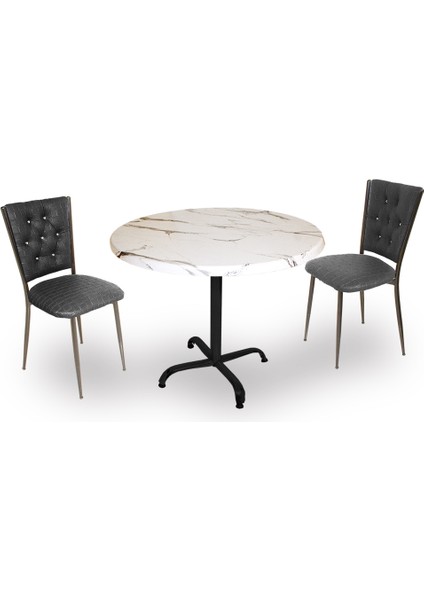 Indigo Werzalit Yuvarlak - Kapitoneli Fiskos Seti (90 cm Çap) - Bianco Carrara Siyah