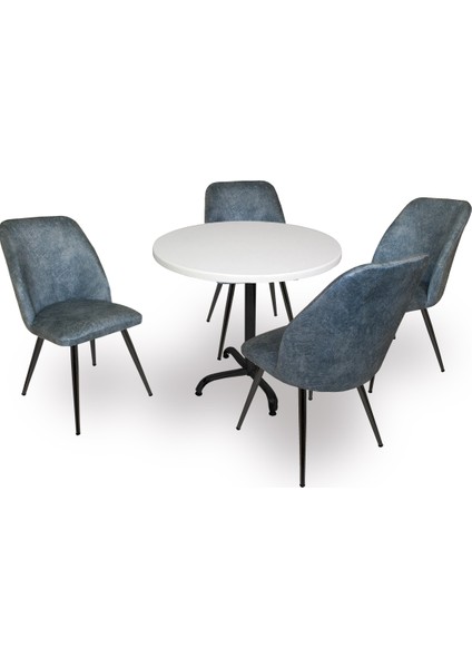 Indigo Werzalit Yuvarlak - Nilüfer Masa Takımı (90 cm Çap) - Mavi