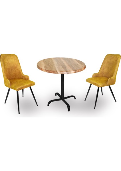 Indigo Werzalit Yuvarlak - Çırağan 2li Masa Takımı (90 cm Çap) - Indiana Wood Sarı