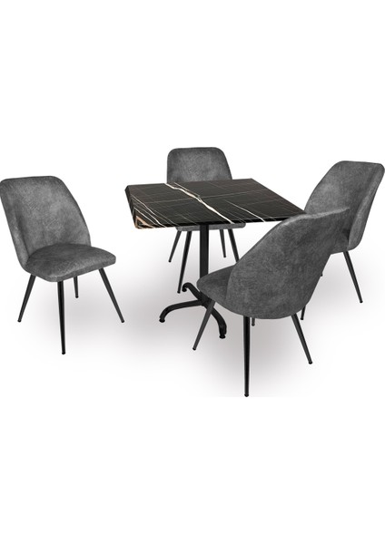 Indigo Werzalit Kare - Nilüfer Masa Takımı (80X80) - Royal Mermer Füme