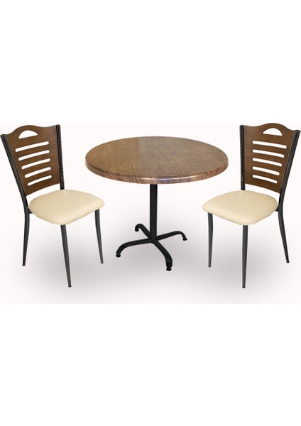 Indigo Werzalit Yuvarlak - Merdiven Fiskos Seti (70 cm Çap) - Antik Dark Krem