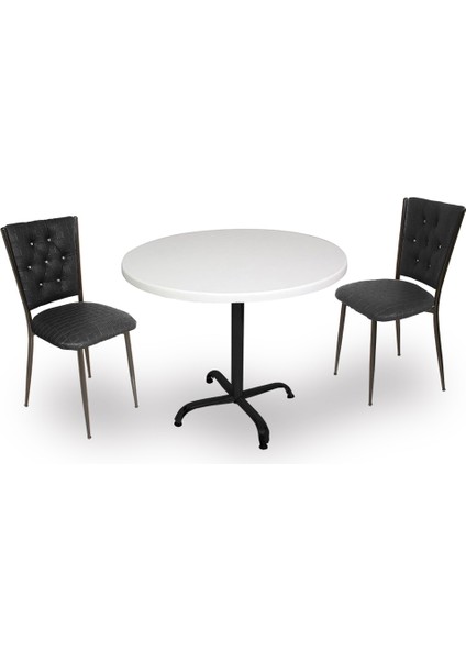 Indigo Werzalit Yuvarlak - Kapitoneli Fiskos Seti (90 cm Çap) - Siyah