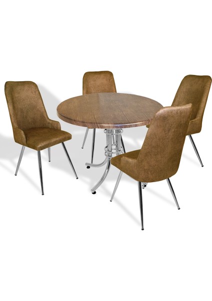 Buket Werzalit Yuvarlak -Çırağan Mutfak Masa Takımı - Antik Dark Kahve