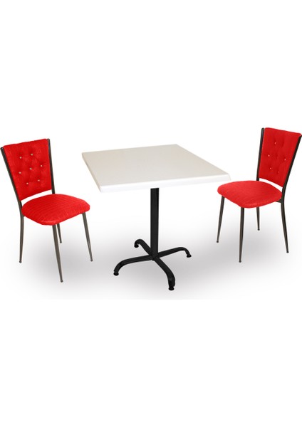 Indigo Werzalit Kare - Kapitoneli 2li Masa Takımı (80X80) - Kırmızı