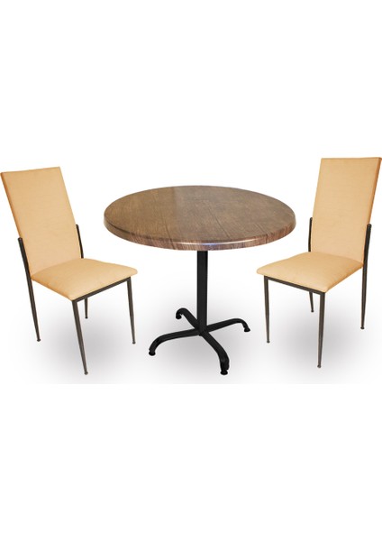 Indigo Werzalit Yuvarlak - Gözde 2li Masa Takımı (90 cm Çap) - Antik Dark Kapiçino