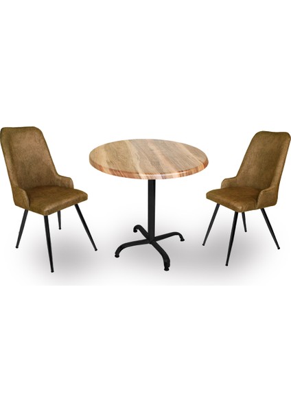 Indigo Werzalit Yuvarlak - Çırağan 2li Masa Takımı (70 cm Çap) - Indiana Wood Kahve