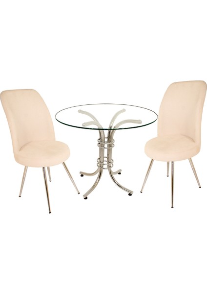 Buket Yuvarlak Cam - Saray 2li Mutfak Masa Takımı - Krem