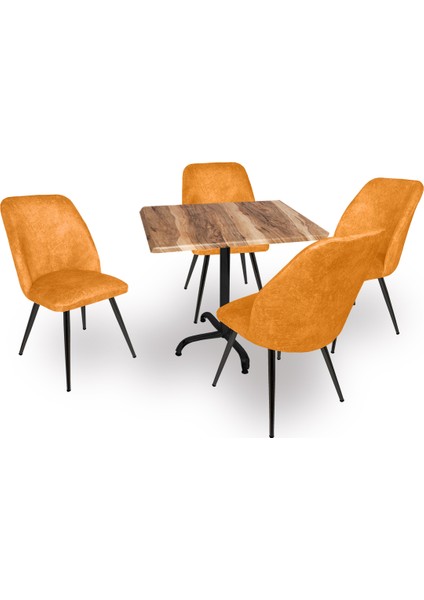 Indigo Werzalit Kare - Nilüfer Masa Takımı (80X80) - Indıana Wood Sarı