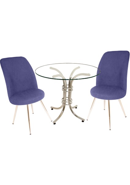 Buket Yuvarlak Cam - Saray 2li Mutfak Masa Takımı - Lacivert