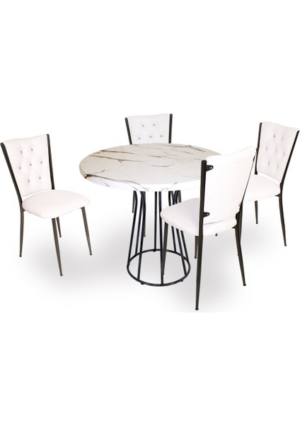 Palermo Werzalit - Kapitoneli Mutfak Masa Takımı Q80 - Bianco Carrara Beyaz