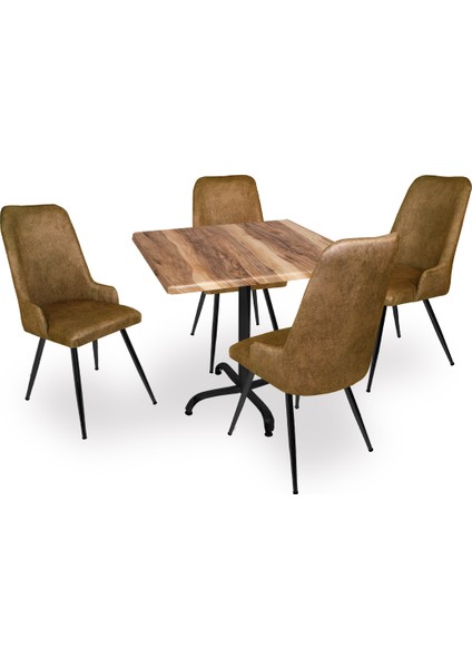 Indigo Werzalit Kare - Çırağan Masa Takımı (80X80) - Indıana Wood Kahve