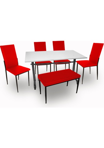 Valerya Mega - Gözde Banklı Mutfak Masa Takımı (6 Kişilik) - Kırmızı