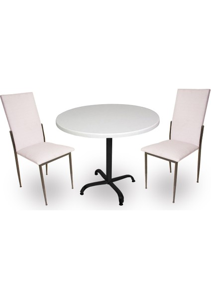 Indigo Werzalit Yuvarlak - Gözde 2li Masa Takımı (90 cm Çap) - Beyaz