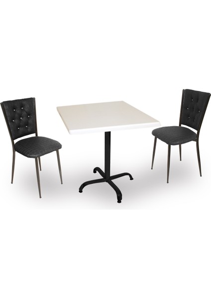 Indigo Werzalit Kare - Kapitoneli 2li Masa Takımı (60X60) - Siyah