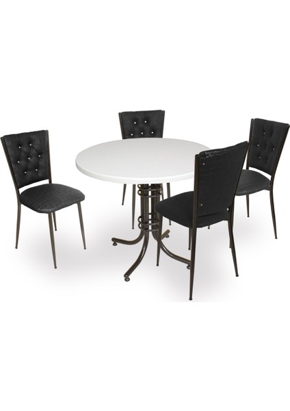 Buket Werzalit Yuvarlak Esb-Kapitoneli Mutfak Masa Takımı - Siyah