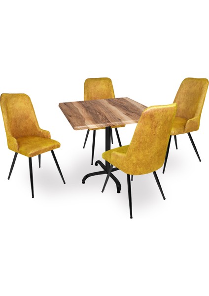 Indigo Werzalit Kare - Çırağan Masa Takımı (80X80) - Indıana Wood Sarı
