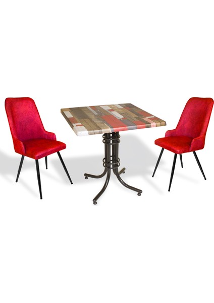 Buket Werzalit Kare Esb-Çırağan 2li Mutfak Masa Takımı - Red Wood Kırmızı