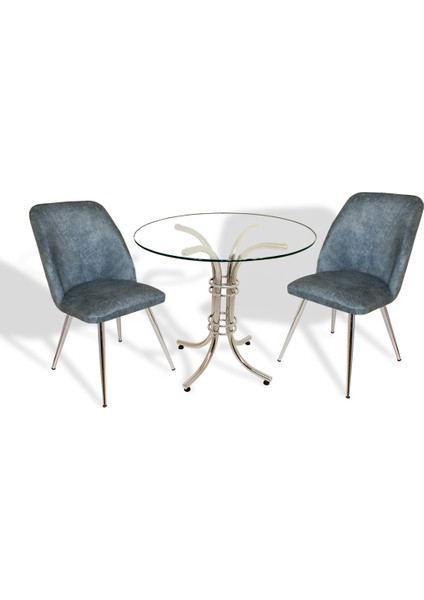 Buket Yuvarlak Cam - Nilüfer 2li Mutfak Masa Takımı - Mavi