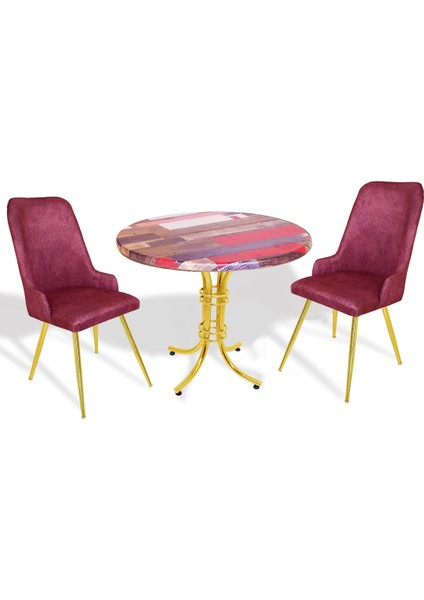 Buket Werzalit Yuvarlak-Çırağan Gold 2li Masa Takımı - Red Wood Fuşya