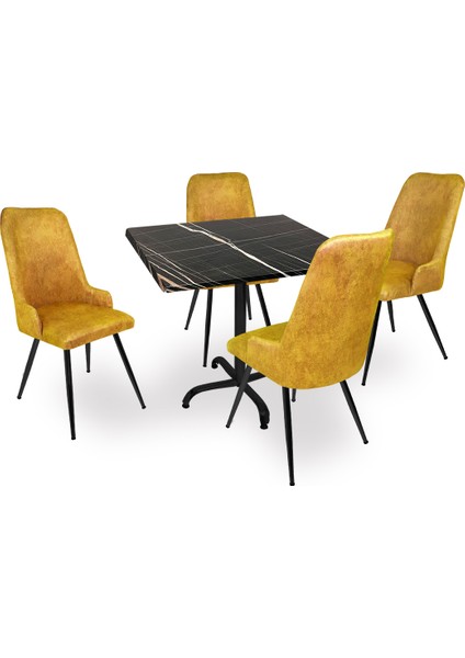 Indigo Werzalit Kare - Çırağan Masa Takımı (80X80) - Royal Mermer Sarı