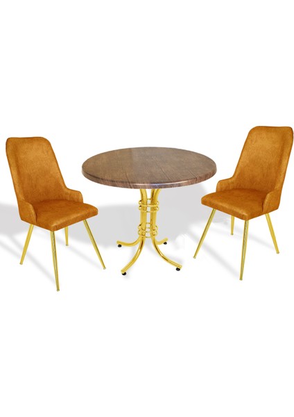 Buket Werzalit Yuvarlak-Çırağan Gold 2li Masa Takımı - Kiremit